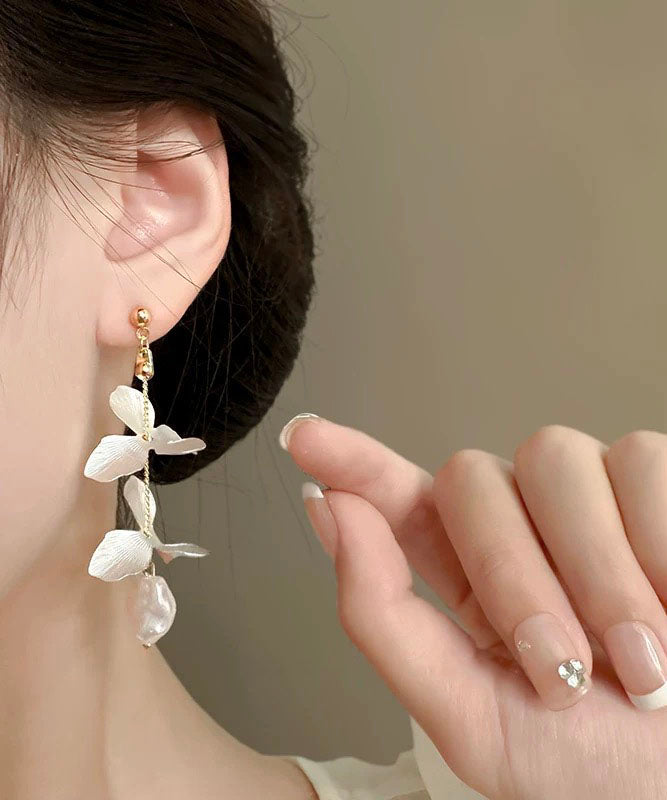 White Stelring Silver Overgild Pealr Iris Drop Earrings