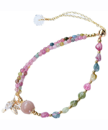 Pink 14k Gold Zircon Jade Crystal Charm Bracelet