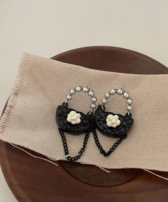 Black Sterling Silver Bag Drop Earrings