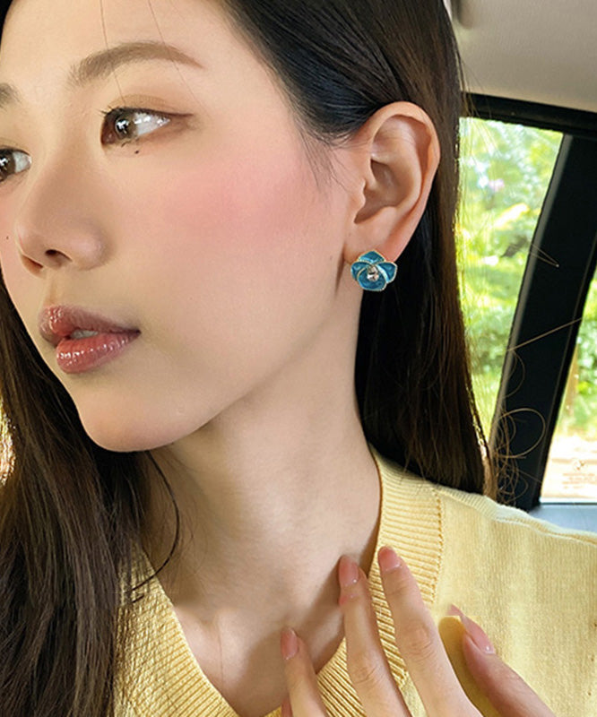 Unique Blue Copper Alloy Drip Glaze Stud Earrings