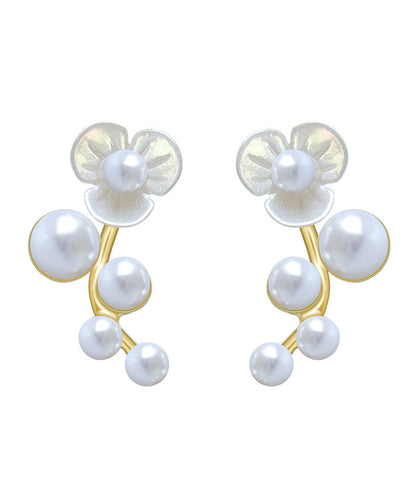 Classy White Alloy Pearl Stud Earrings