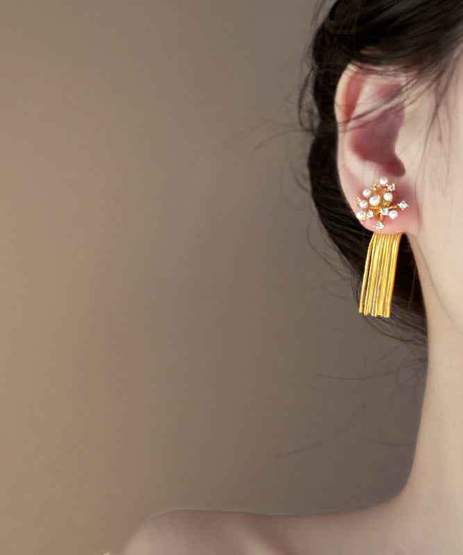 French Pearl Zircon Tassel Fireworks Earrings