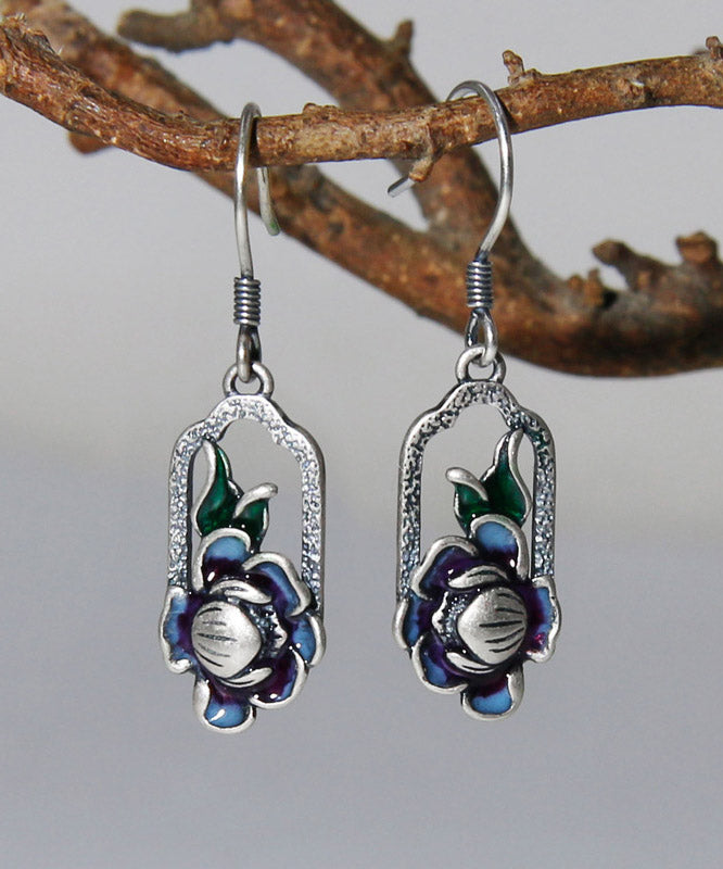 Blue Sterling Silver Lotus Drop Earrings