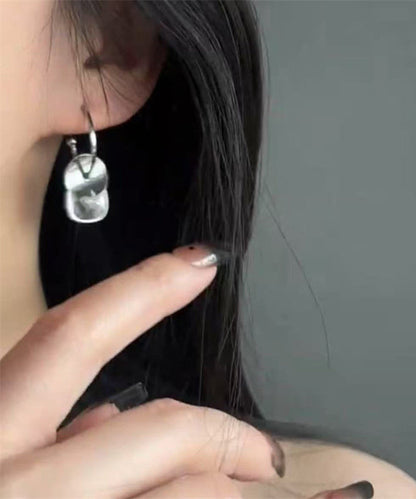 Simple Silk Stainless Steel Crystal Disk Drop Earrings