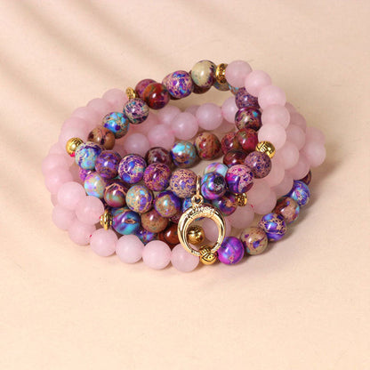 108 Bead Mala Bracelet With Miano Real & Pink Crystal 8mm