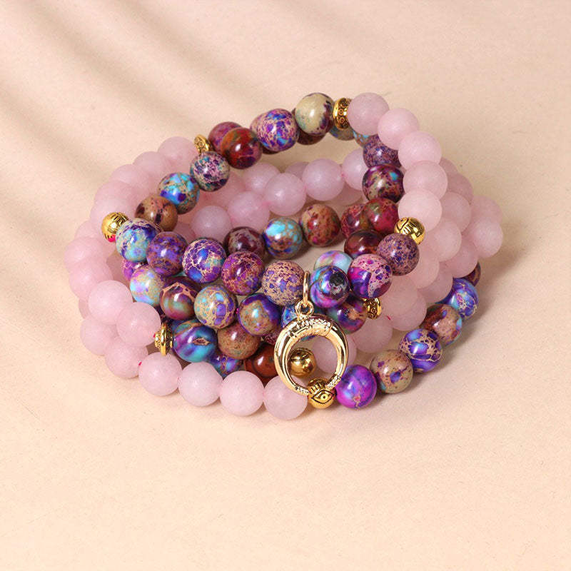 108 Bead Mala Bracelet With Miano Real & Pink Crystal 8mm