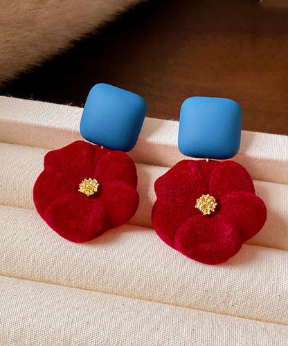 New Year Red Alloy Flocking Stud Earrings