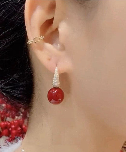 Diy Red Copper Overgild Zircon Pearl Drop Earrings