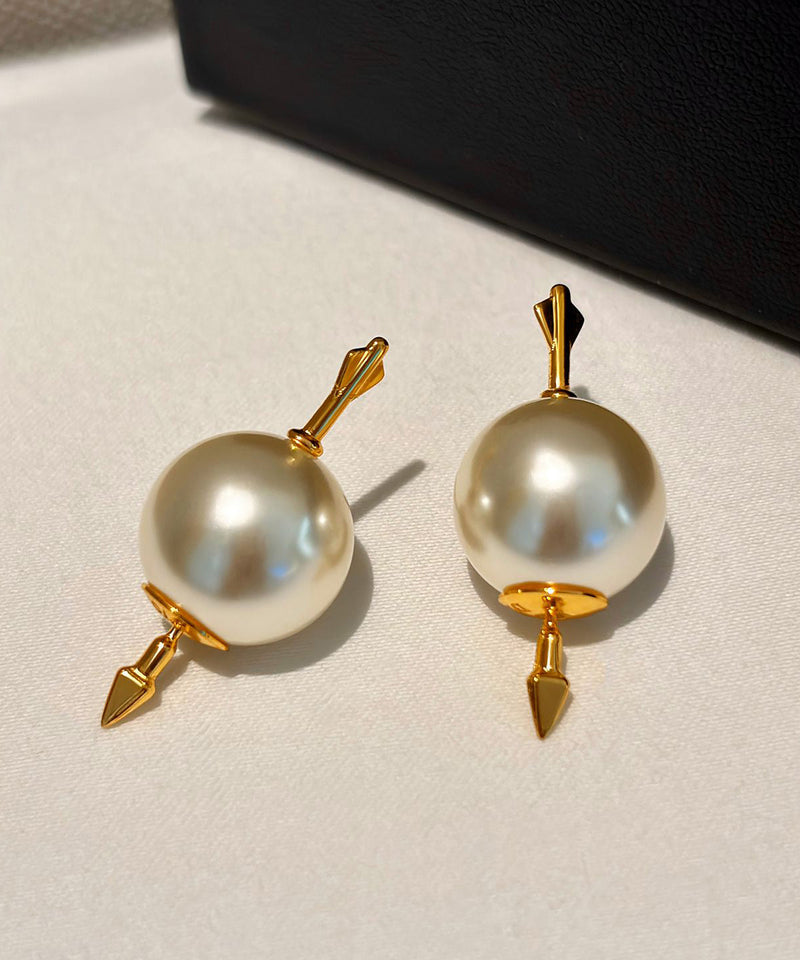 Unique Gold Copper Overgild Pearl Stud Earrings