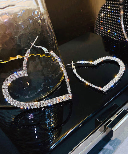 Silk Sterling Silver Alloy Zircon Love Hoop Earrings