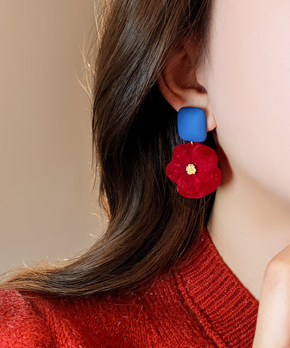 New Year Red Alloy Flocking Stud Earrings