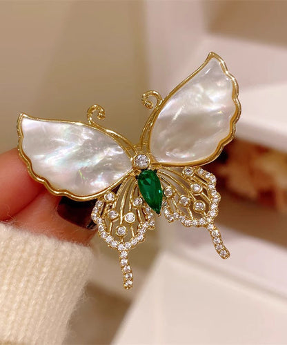 Style Gold Copper Overgild Inlaid Zircon Butterfly Shell Brooches