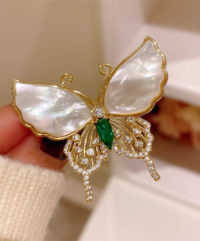 Style Gold Copper Overgild Inlaid Zircon Butterfly Shell Brooches