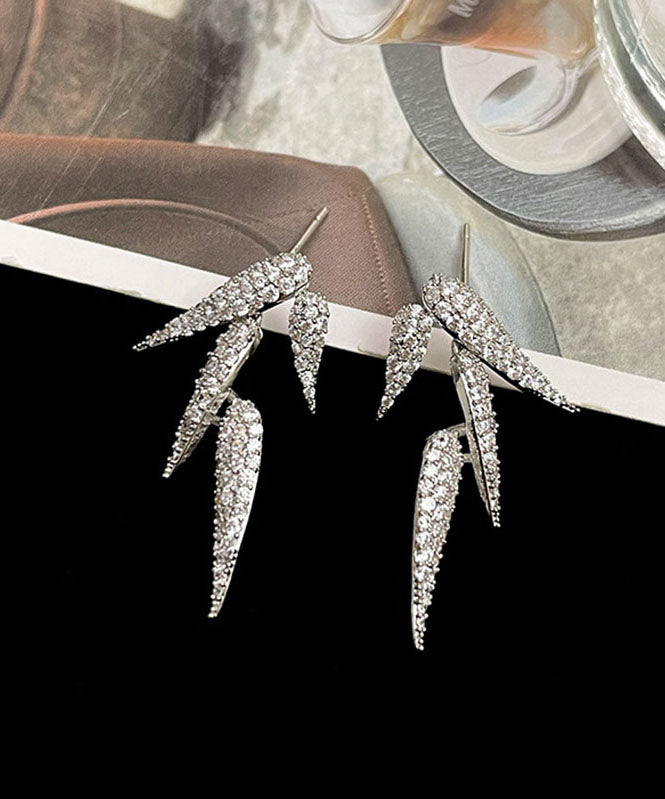 Silk Sterling Silver Bamboo Leaves Stud Earrings