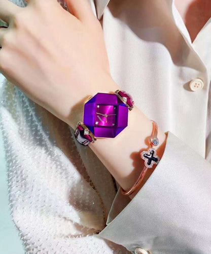 Green Leather Tempered Glass Waterproof Watch