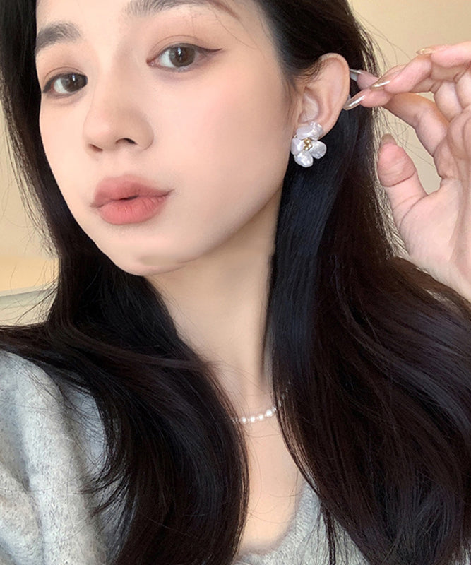 White Copper Alloy Pearl Stud Earrings