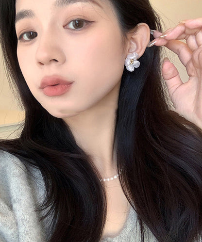 White Copper Alloy Pearl Stud Earrings