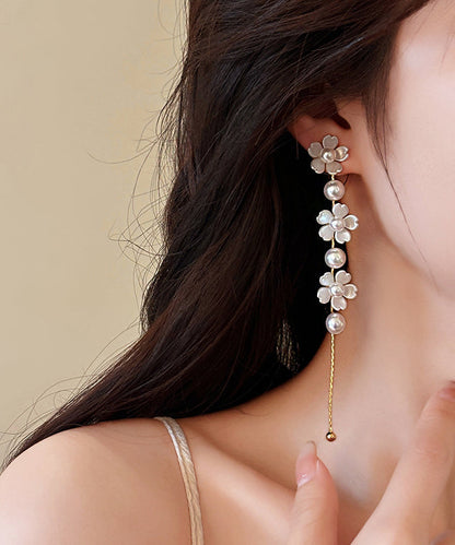 Classy White Copper Pearl Tassel Drop Earrings