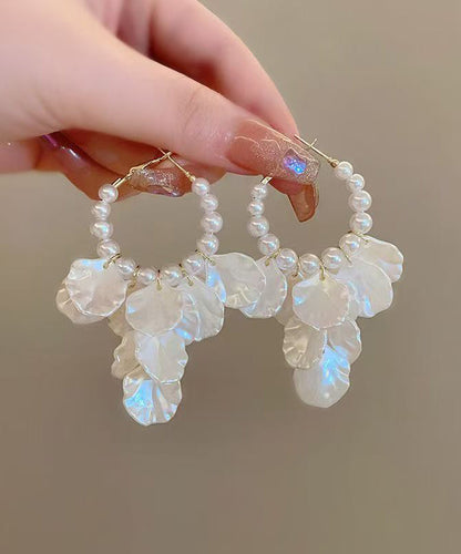 Classy White Alloy Pearl Resin Shell Hoop Earrings