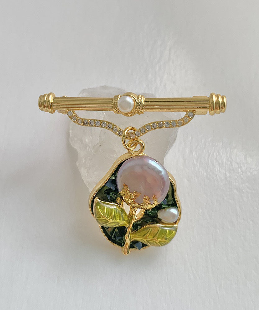 Oversize Colorblock Copper Overgild 14k Gold Zircon Pearl Resin Oil Drip Brooches