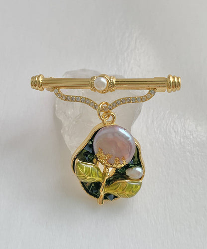 Oversize Colorblock Copper Overgild 14k Gold Zircon Pearl Resin Oil Drip Brooches