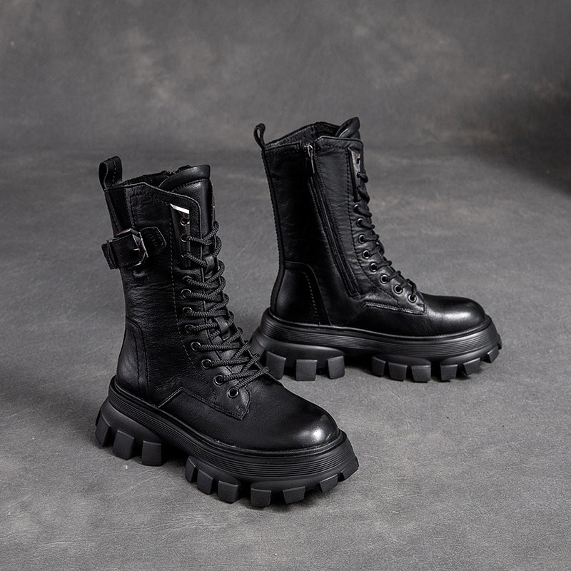 Shu Autumn Color Retro Belt Buckle Muffin Boots