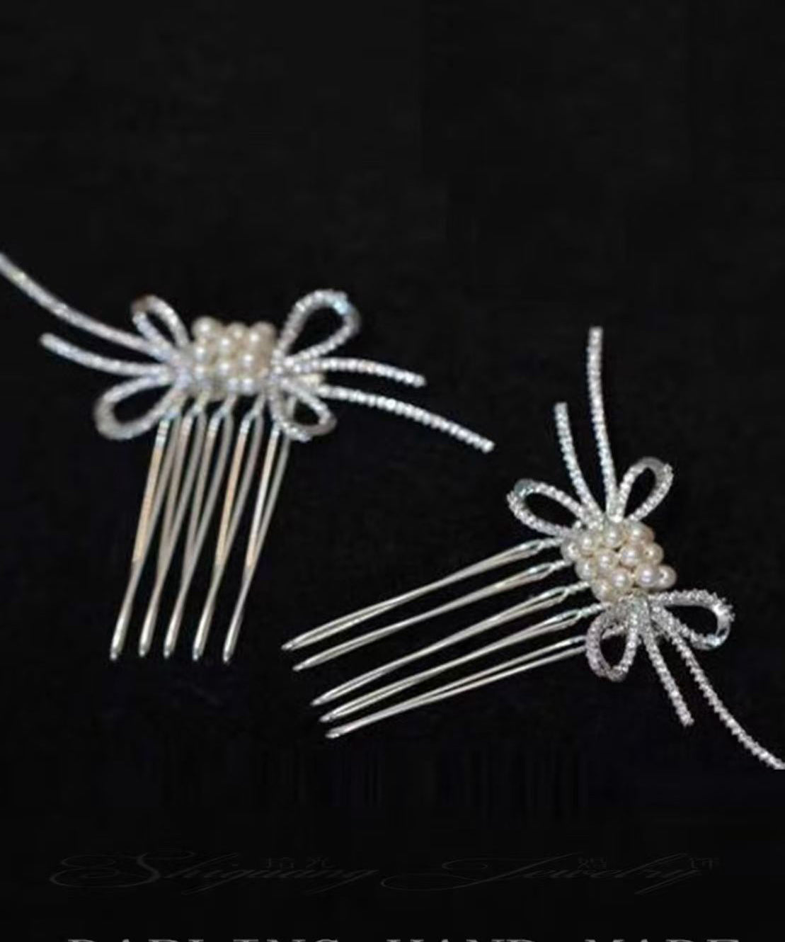 Handmade White Alloy Bow a Pair Hairpin