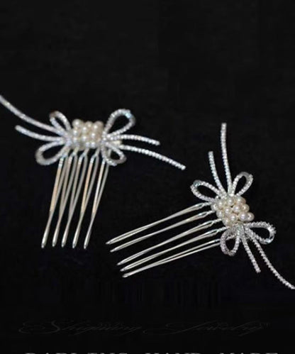 Handmade White Alloy Bow a Pair Hairpin