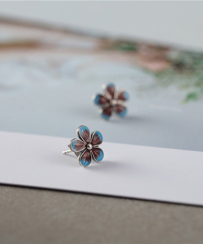 Unique Blue Silver Cloisonne Stud Earrings