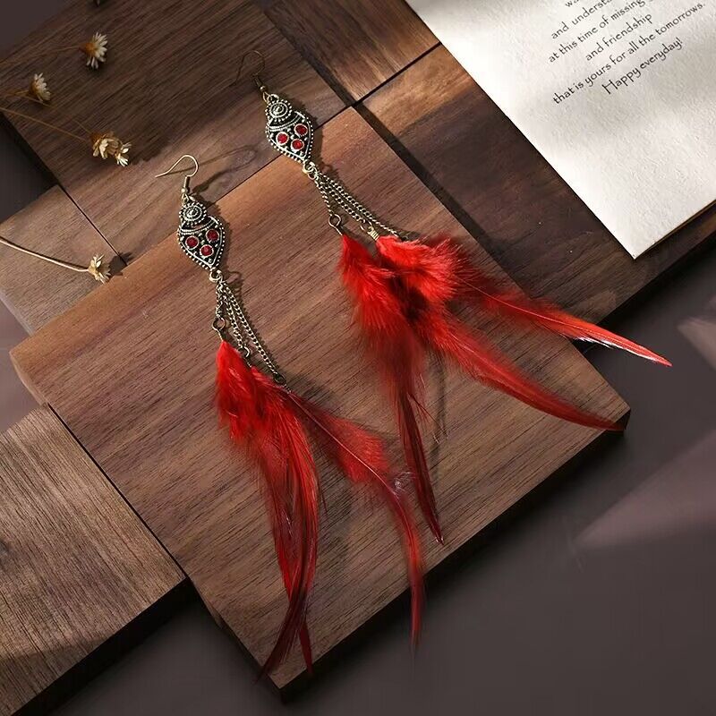 Chain Tassel Feather Earrings