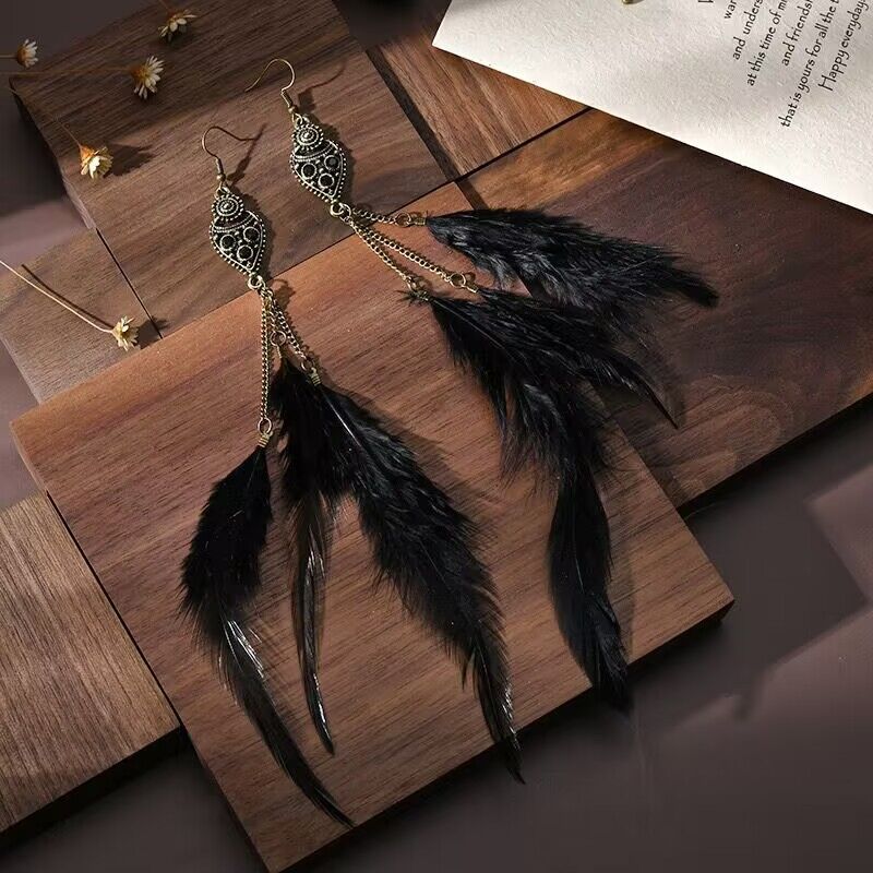 Chain Tassel Feather Earrings