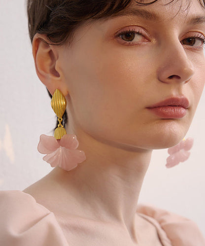Fine Pink Exaggeration Gold Plated Drop Earrings