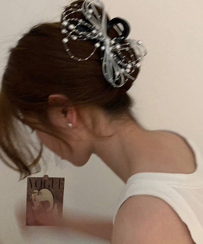 Black Acrylic Bow Round Beads Hairpin