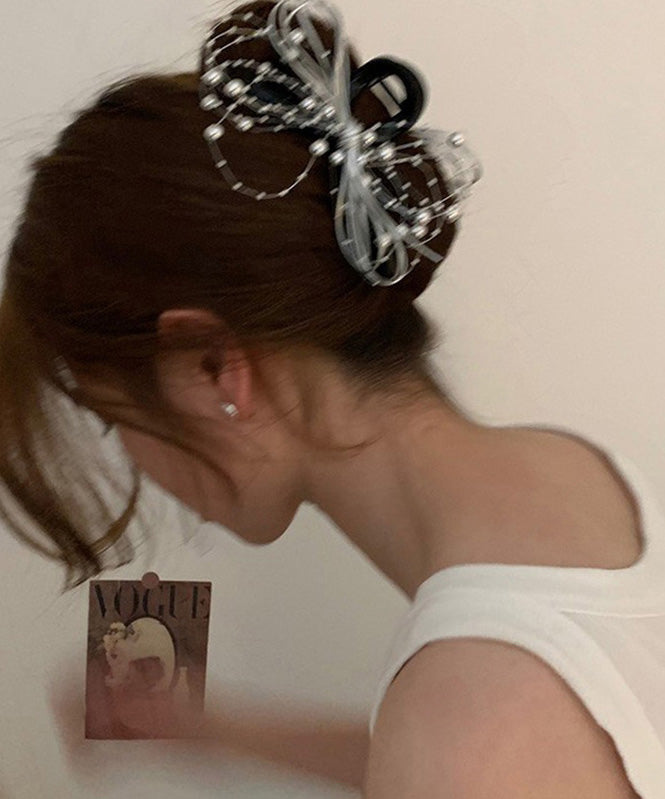 Black Acrylic Bow Round Beads Hairpin
