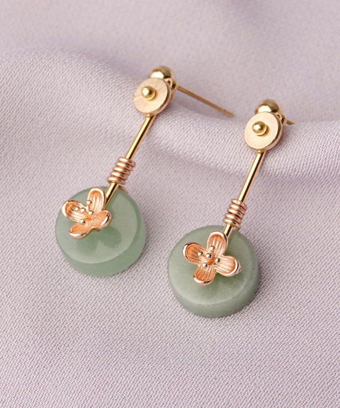 Green Jade Handmade 14k Gold Drop Earrings