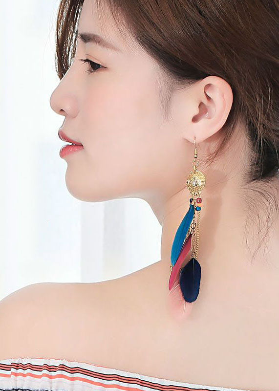 Multicolour Feather Tassel Metal Drop Earrings