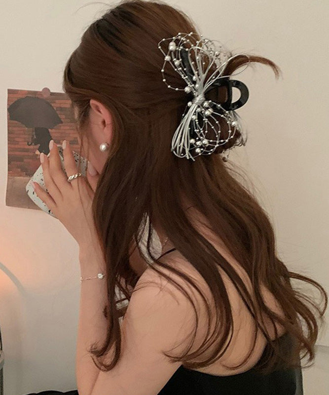 Black Acrylic Bow Round Beads Hairpin