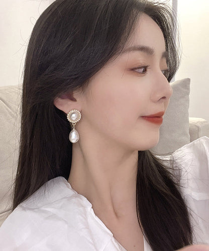 White Alloy Pearl Water Drop Drop Earrings