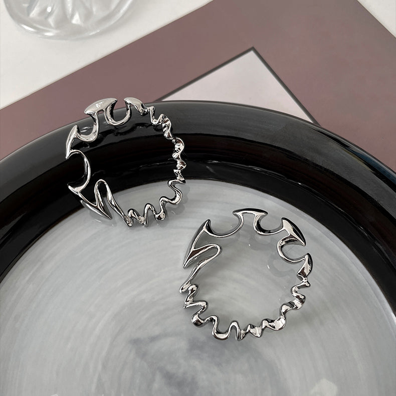 Silk Metal Asymmetrical Exaggeration Hoop Earrings