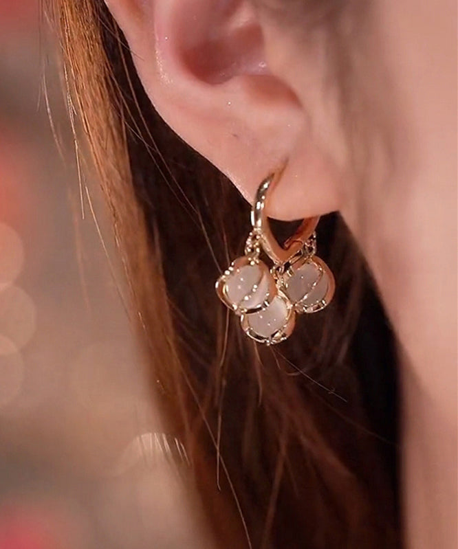 Modern White Sterling Silver Alloy Gem Stone Lily of the Valley Drop Earrings