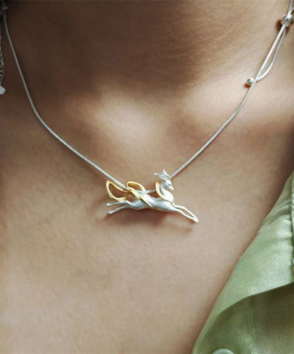 Diy Silk Sterling Silver Nine Colored Deer Pendant Necklace