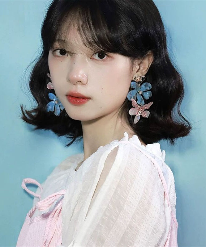 Diy Colorblock Alloy Resin Iris Drop Earrings