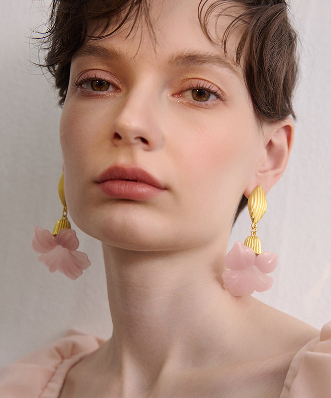 Fine Pink Exaggeration Gold Plated Drop Earrings