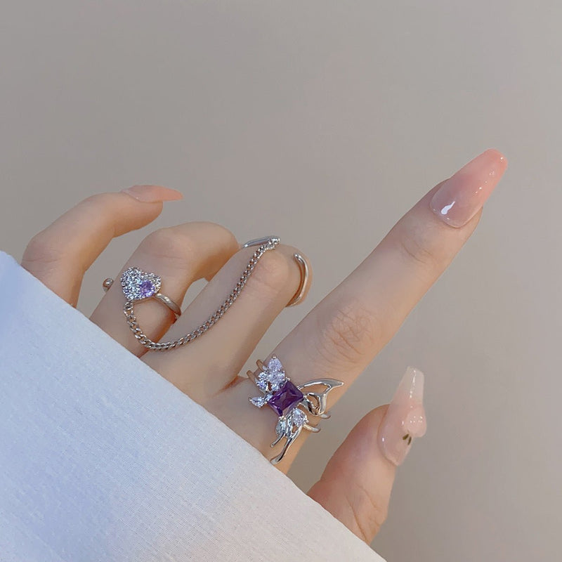 [] Amethyst Butterfly Ring Set