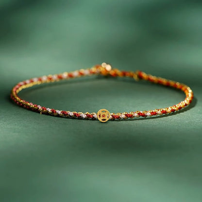 Colorful Luck Coin Rope Bracelet 14-15cm Healing Sounds