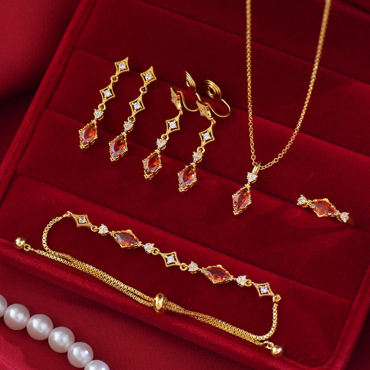 Crimson Lattice Earrings