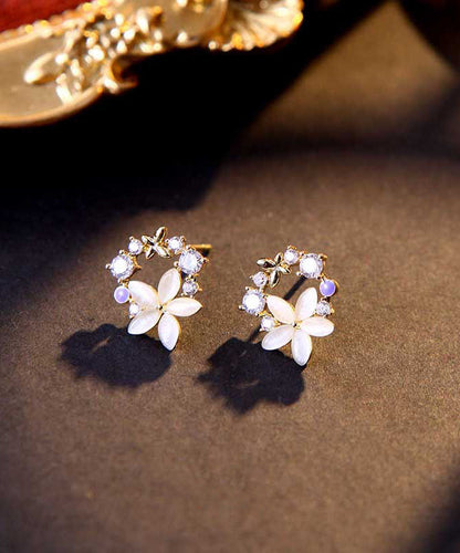 Unique Gold Sterling Silver Alloy Zircon Stud Earrings