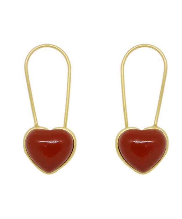 Red Overgild Inlaid Agate Love Hoop Earrings