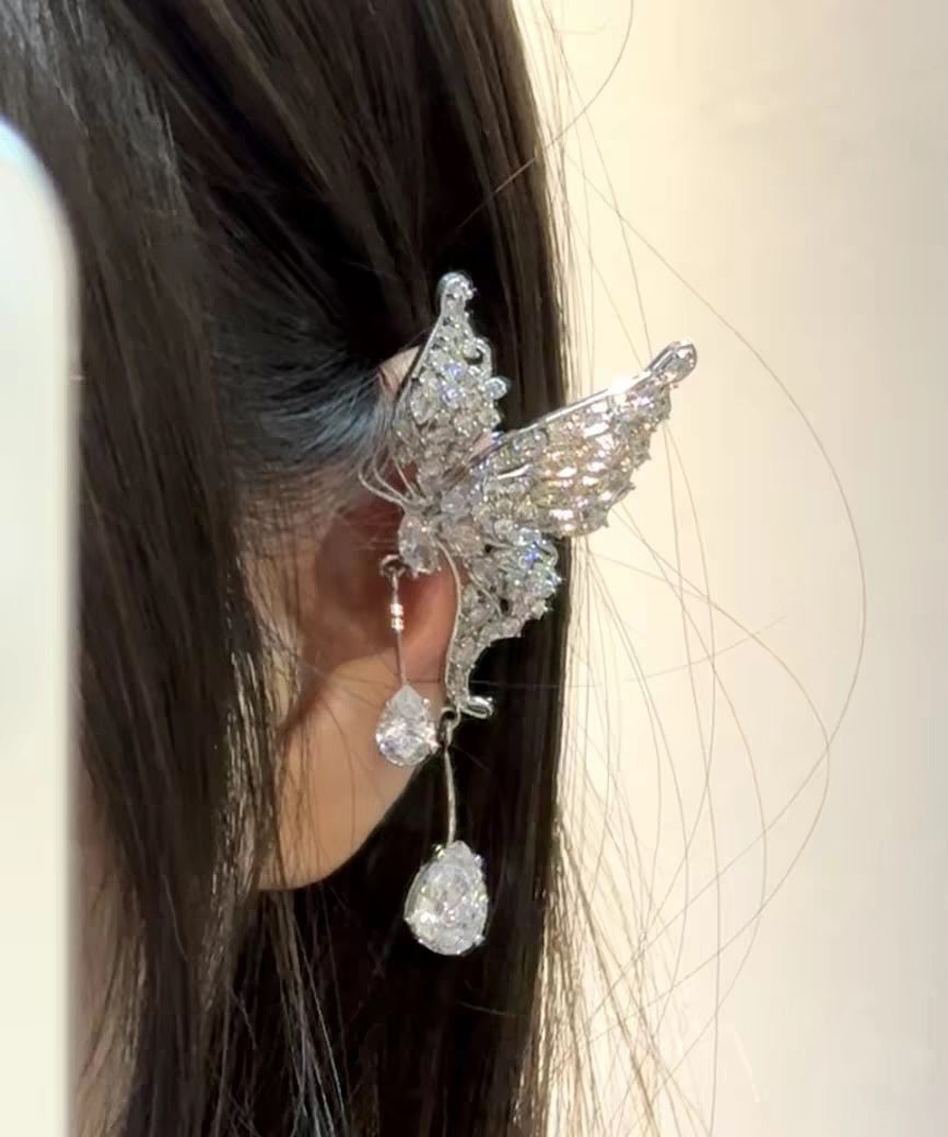 Modern Silk Copper Alloy Butterfly Tassel Drop Earrings