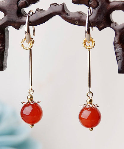 Red Agate Original Design 14k Gold Drop Earrings